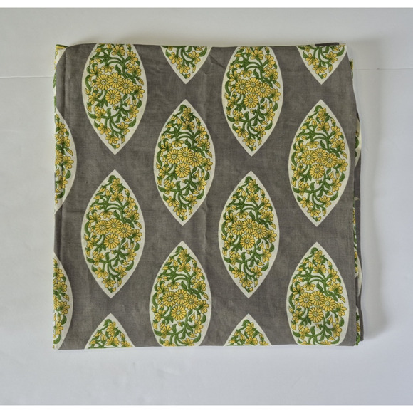 New World Market Green Gray Yellow Floral Cotton Shower Curtain - Picture 2 of 7